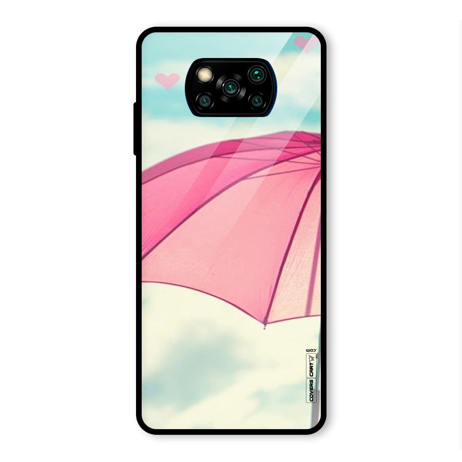 Cute Pink Umbrella Glass Back Case for Poco X3 Pro
