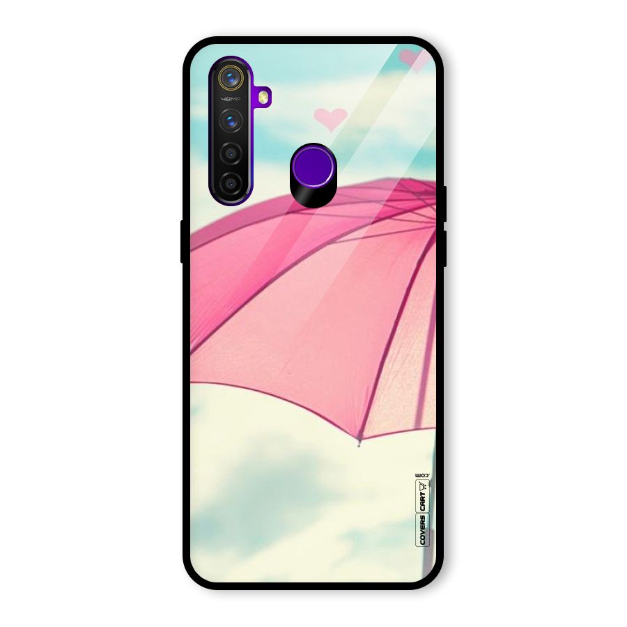 Cute Pink Umbrella Glass Back Case for Realme 5 Pro