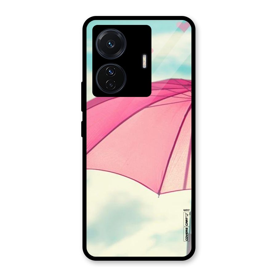 Cute Pink Umbrella Glass Back Case for Vivo T1 Pro