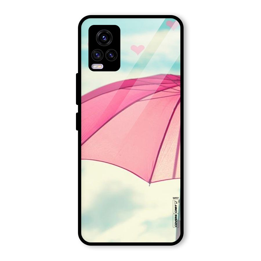Cute Pink Umbrella Glass Back Case for Vivo V20