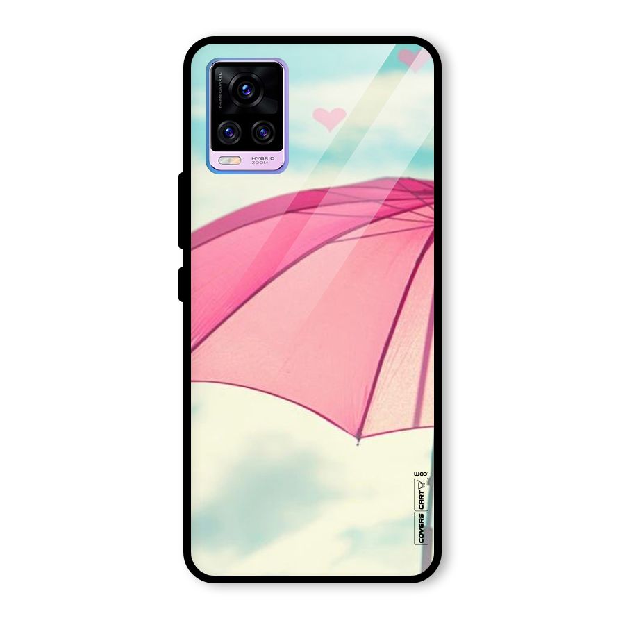 Cute Pink Umbrella Glass Back Case for Vivo V20 Pro