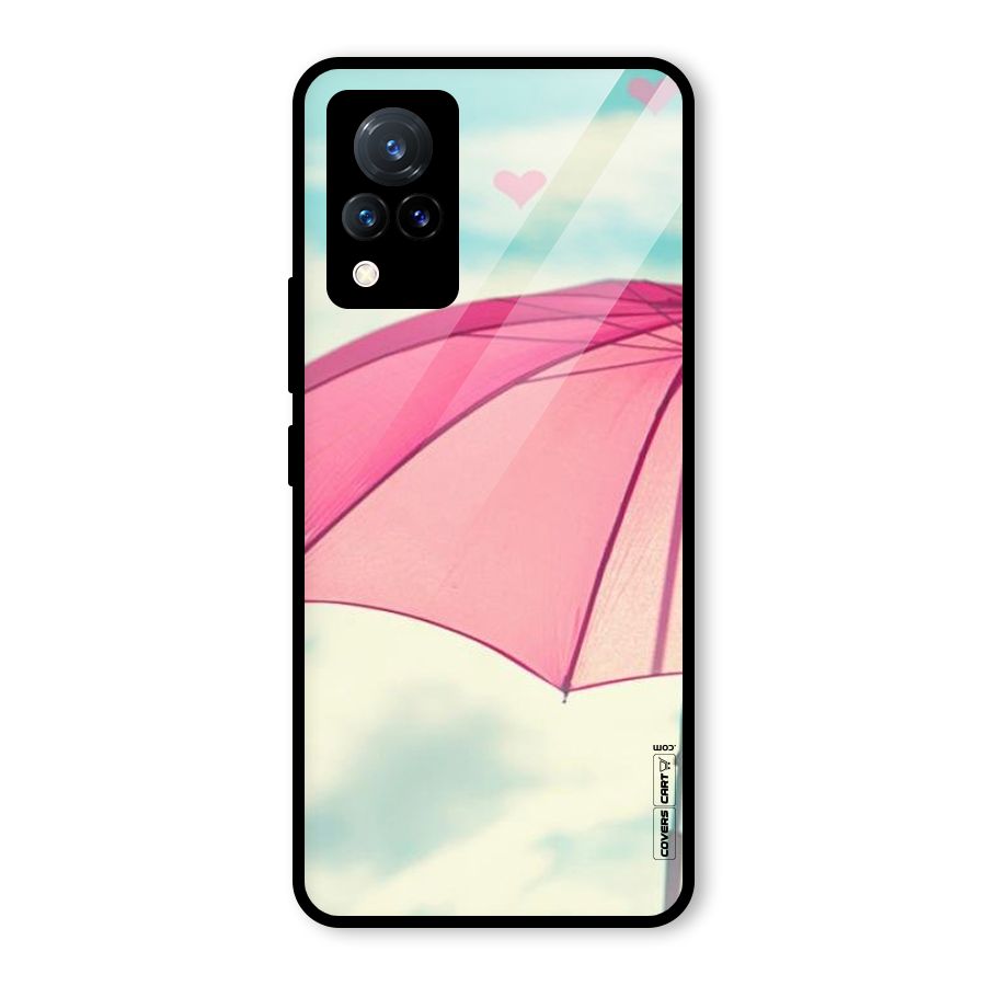 Cute Pink Umbrella Glass Back Case for Vivo V21 5G