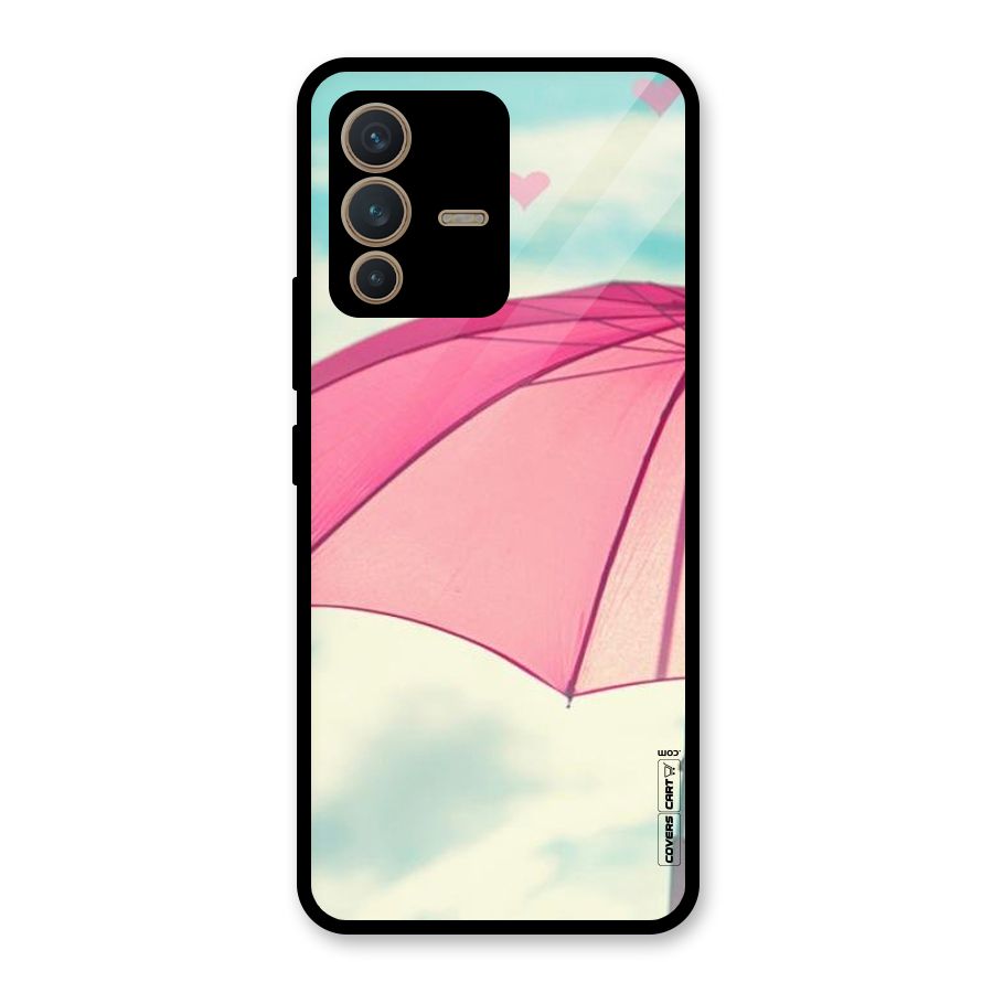 Cute Pink Umbrella Glass Back Case for Vivo V23 5G