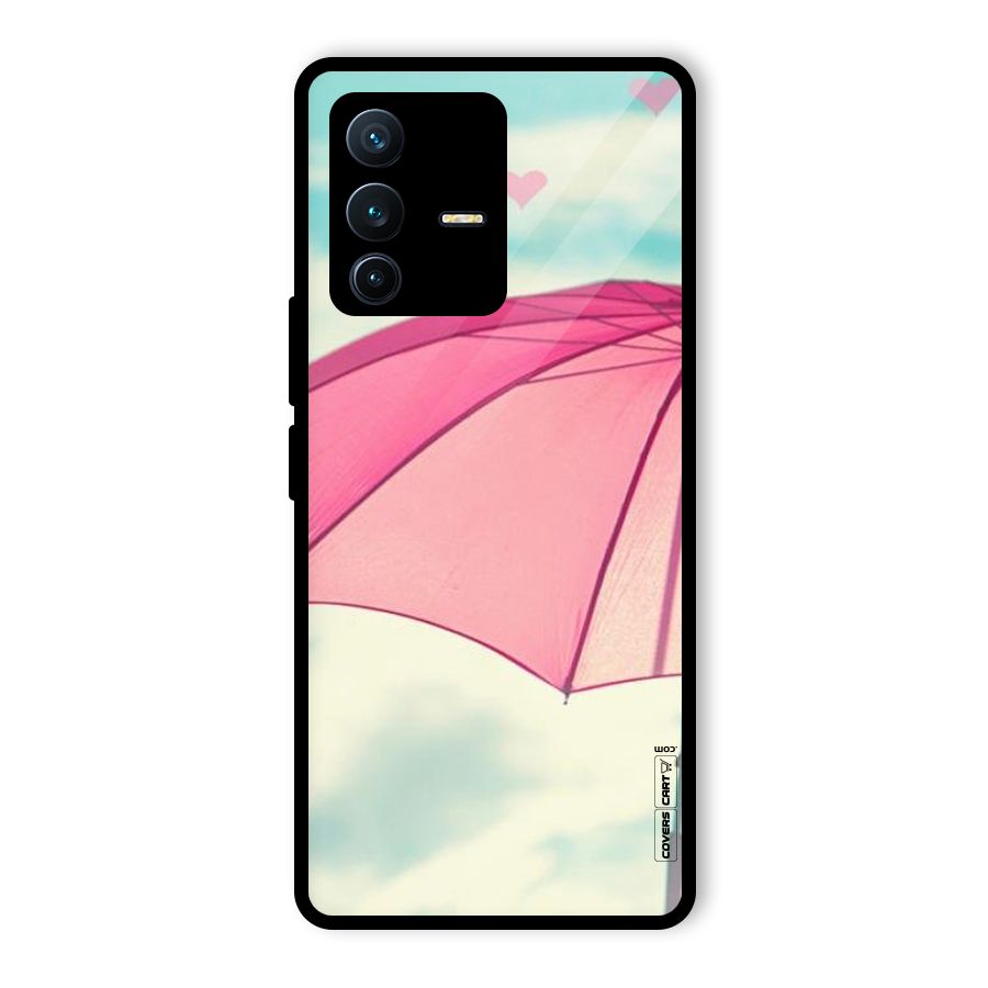 Cute Pink Umbrella Glass Back Case for Vivo V23 Pro