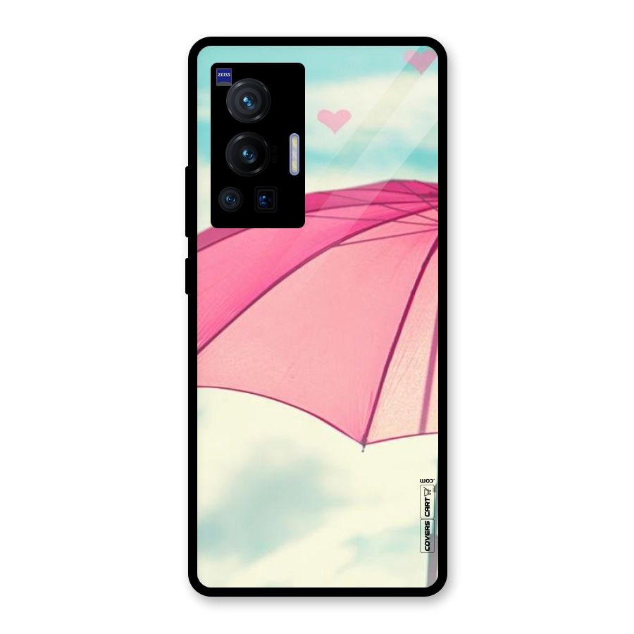 Cute Pink Umbrella Glass Back Case for Vivo X70 Pro