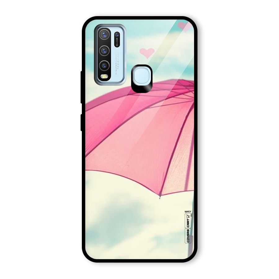 Cute Pink Umbrella Glass Back Case for Vivo Y30