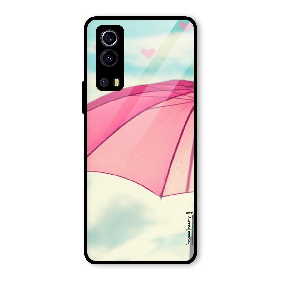 Cute Pink Umbrella Glass Back Case for Vivo iQOO Z3