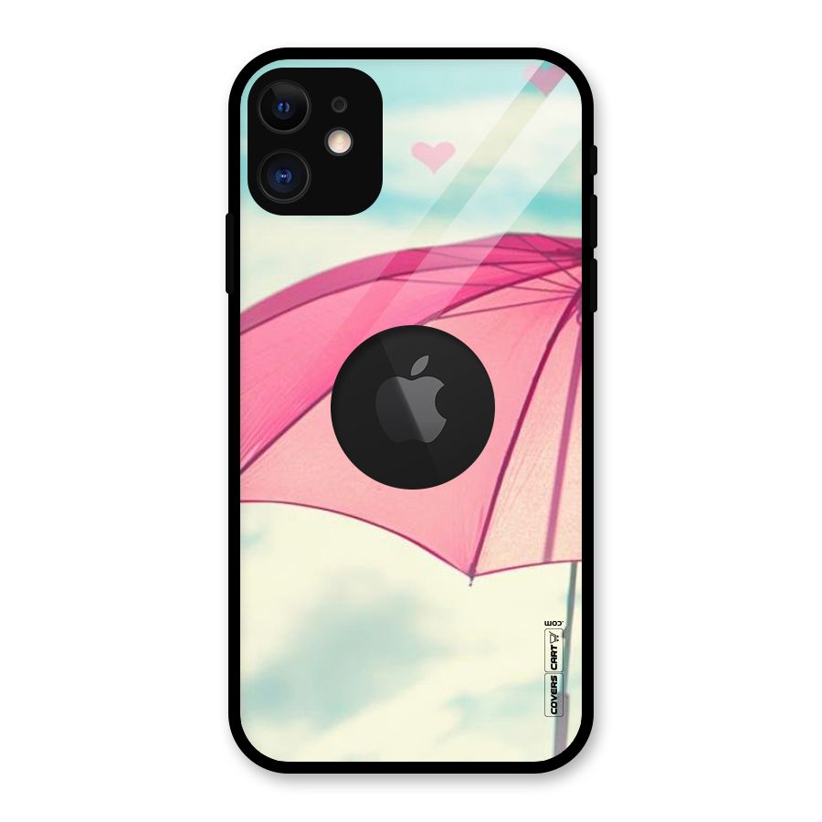 Cute Pink Umbrella Glass Back Case for iPhone 11 Logo Cut