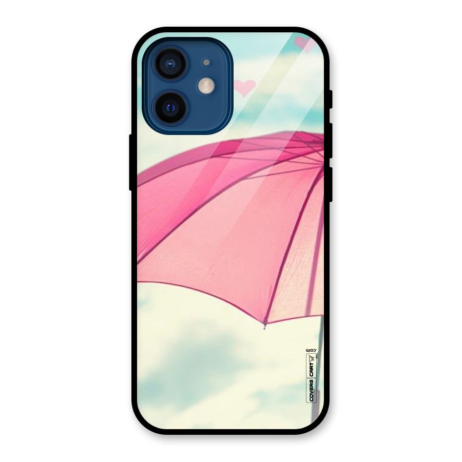 Cute Pink Umbrella Glass Back Case for iPhone 12 Mini