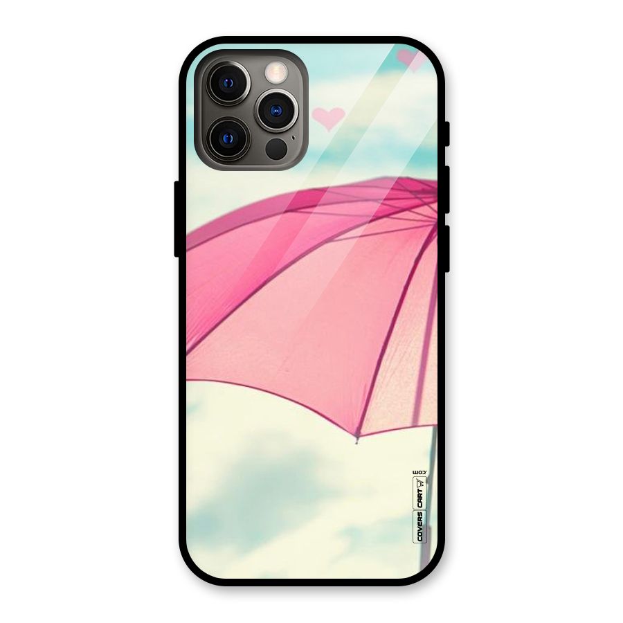 Cute Pink Umbrella Glass Back Case for iPhone 12 Pro