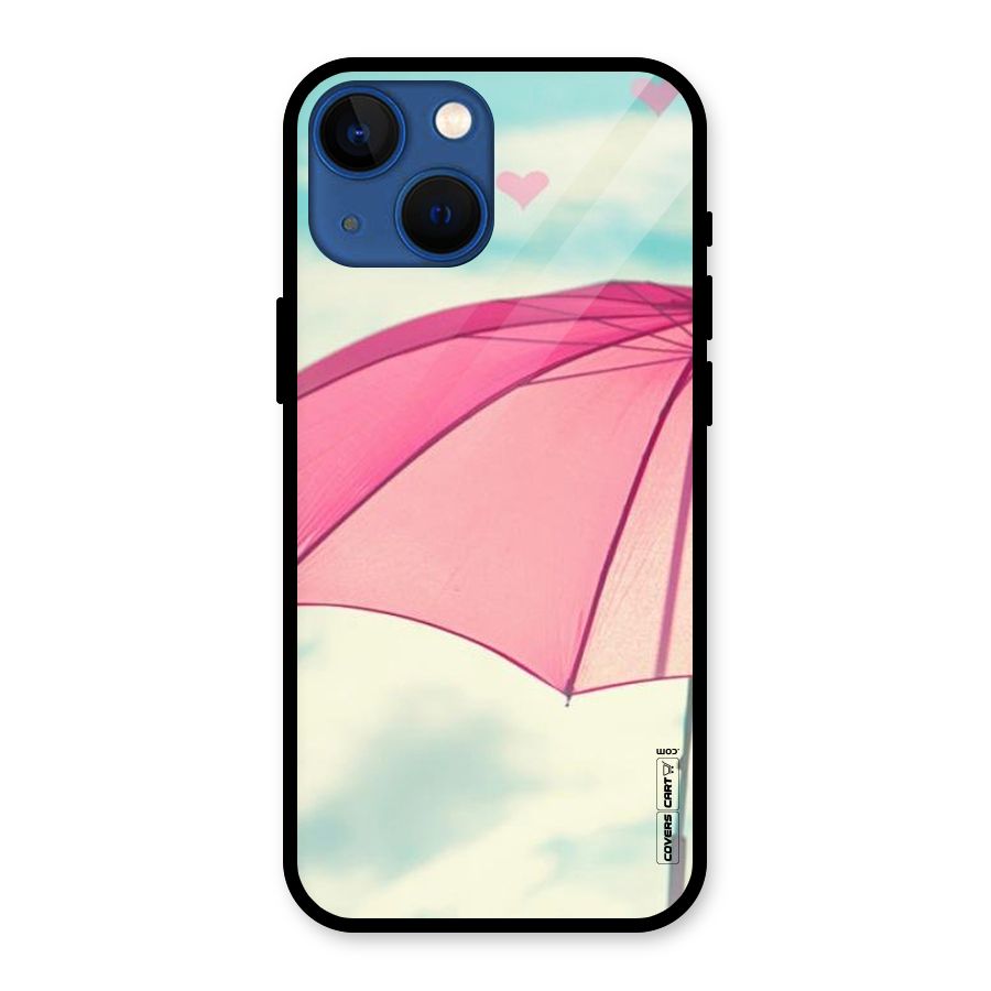 Cute Pink Umbrella Glass Back Case for iPhone 13 Mini