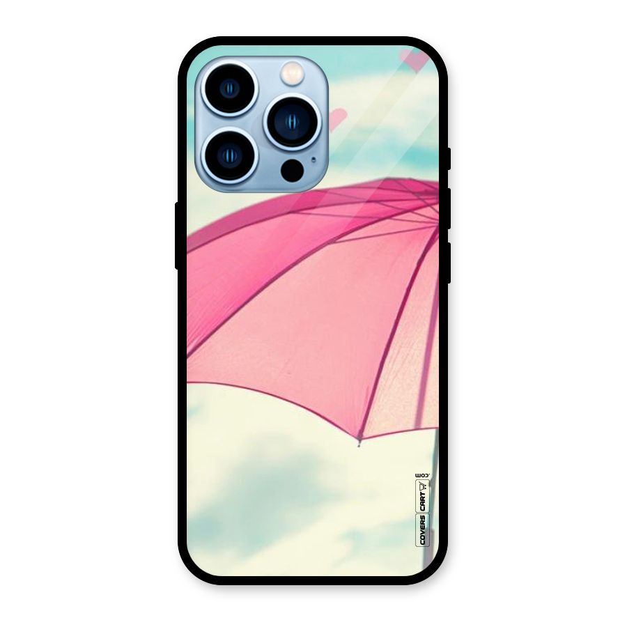 Cute Pink Umbrella Glass Back Case for iPhone 13 Pro