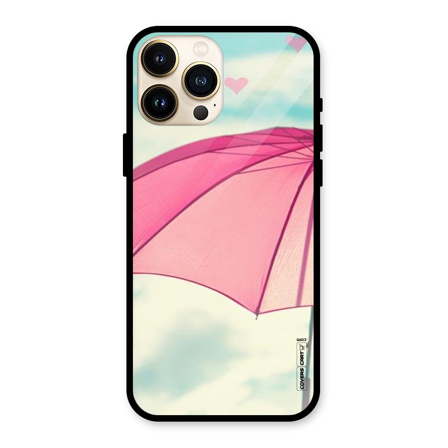 Cute Pink Umbrella Glass Back Case for iPhone 13 Pro Max