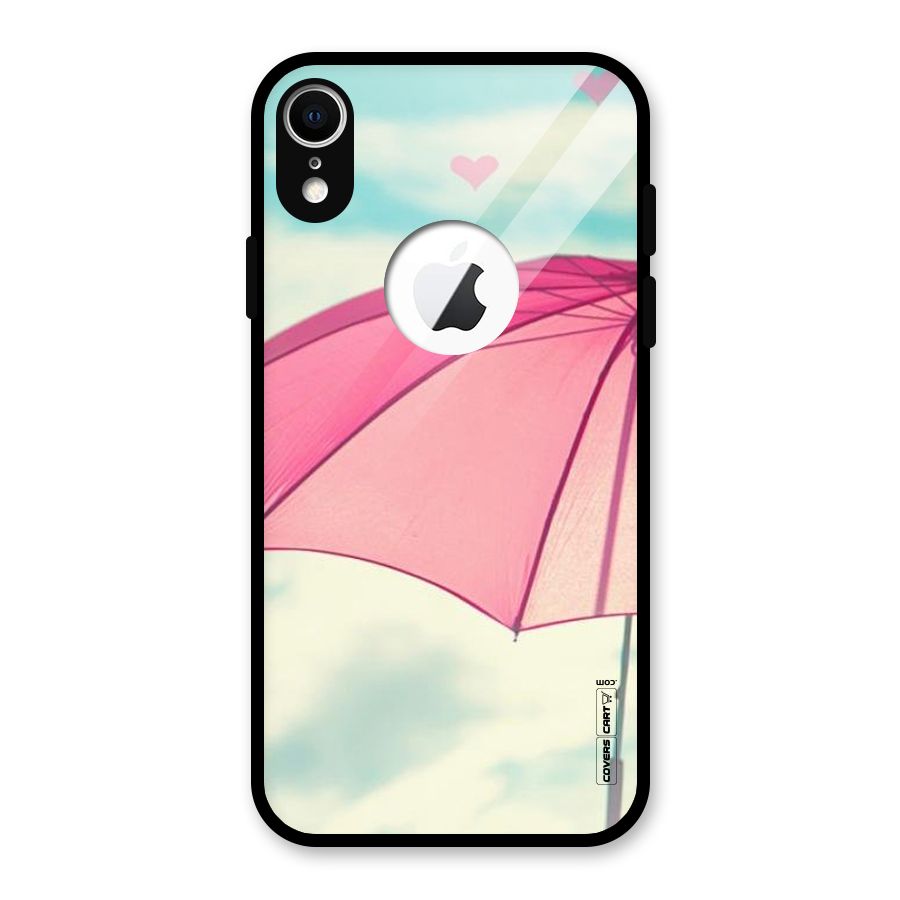 Cute Pink Umbrella Glass Back Case for iPhone XR Logo Cut