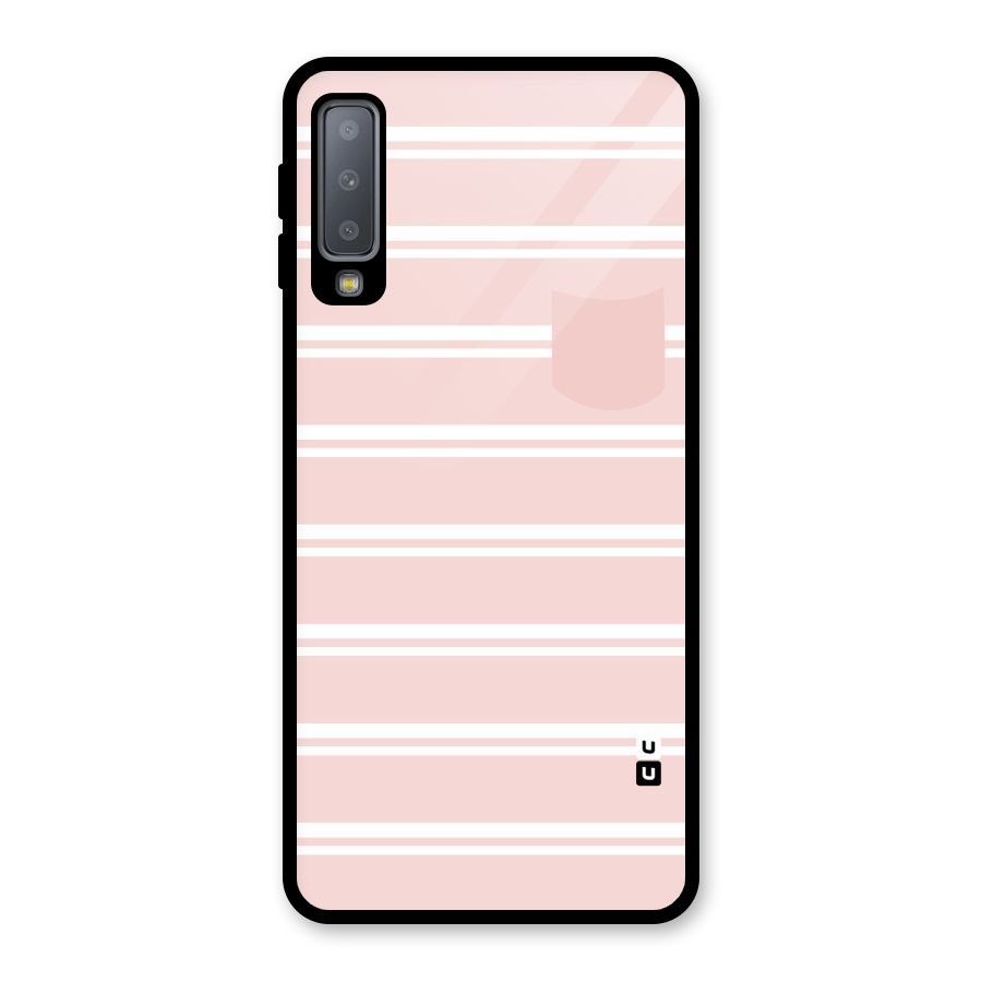 Cute Pocket Striped Glass Back Case for Galaxy A7 (2018)