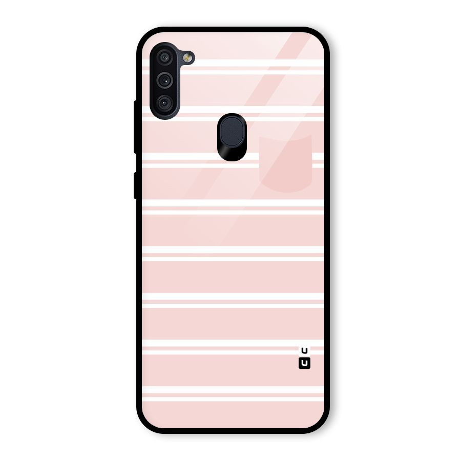 Cute Pocket Striped Glass Back Case for Galaxy M11