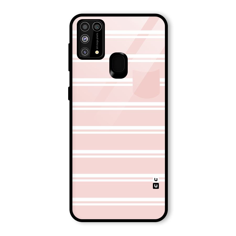 Cute Pocket Striped Glass Back Case for Galaxy M31