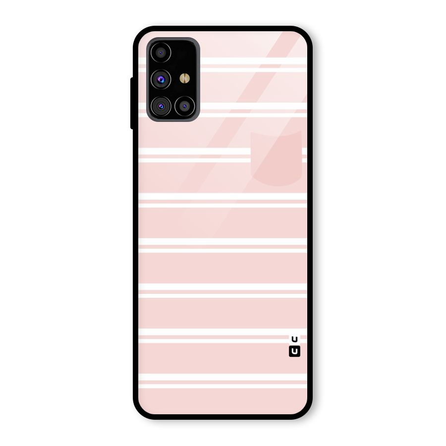 Cute Pocket Striped Glass Back Case for Galaxy M31s