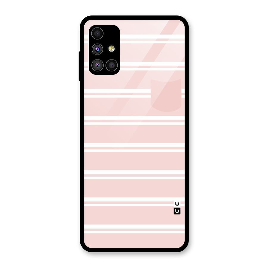 Cute Pocket Striped Glass Back Case for Galaxy M51