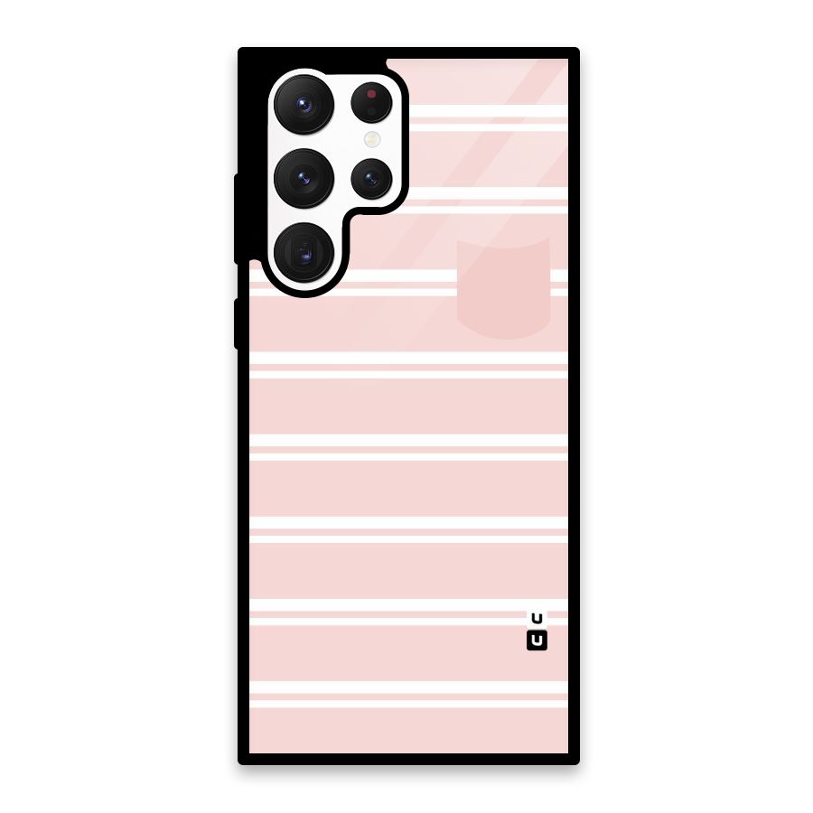 Cute Pocket Striped Glass Back Case for Galaxy S22 Ultra 5G