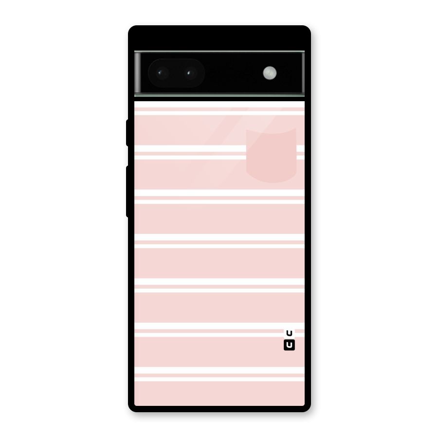 Cute Pocket Striped Glass Back Case for Google Pixel 6a