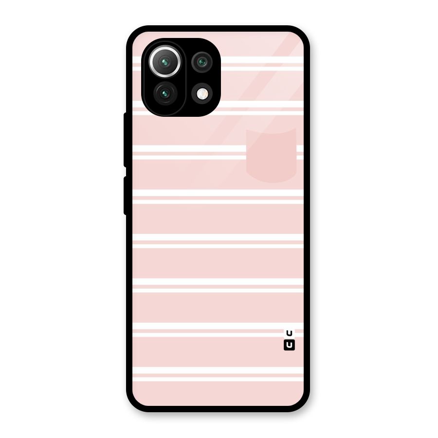 Cute Pocket Striped Glass Back Case for Mi 11 Lite NE 5G