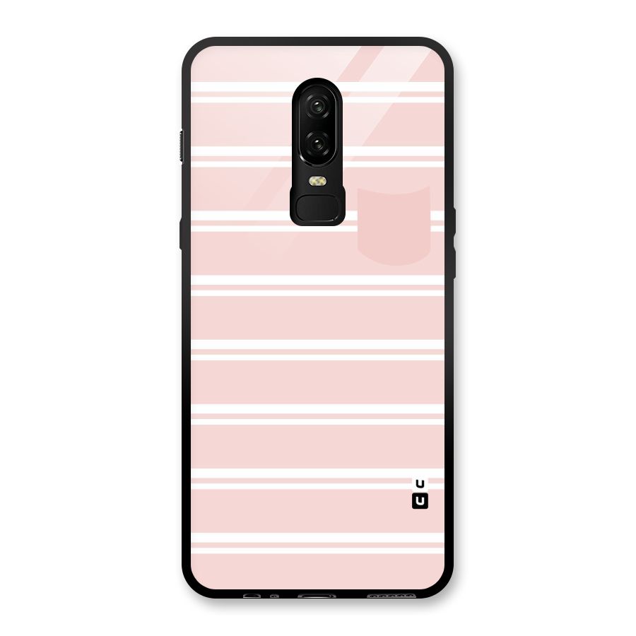 Cute Pocket Striped Glass Back Case for OnePlus 6