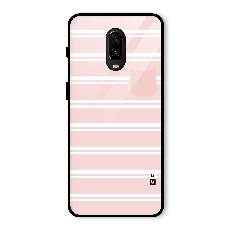 Cute Pocket Striped Glass Back Case for OnePlus 6T