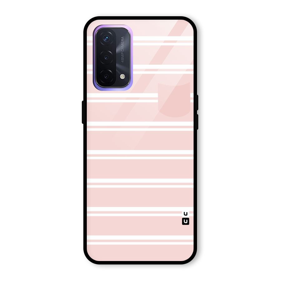 Cute Pocket Striped Glass Back Case for Oppo A74 5G