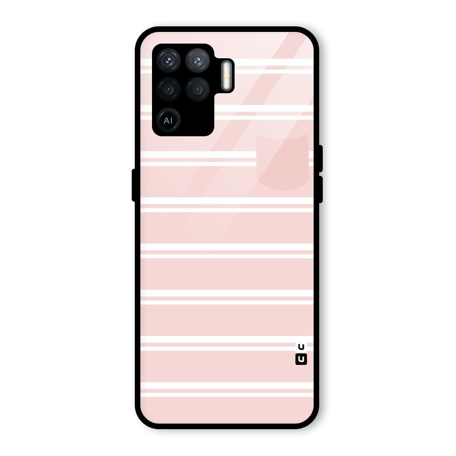 Cute Pocket Striped Glass Back Case for Oppo F19 Pro