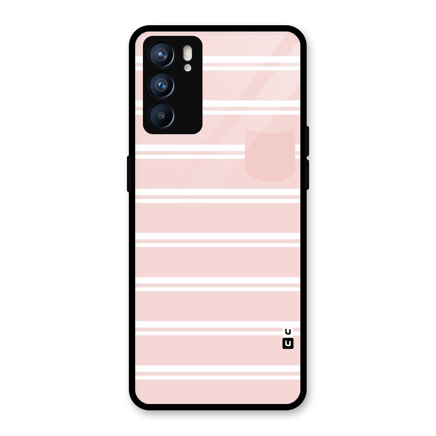 Cute Pocket Striped Glass Back Case for Oppo Reno6 5G