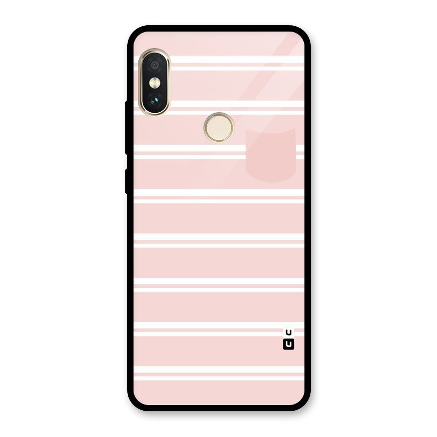 Cute Pocket Striped Glass Back Case for Redmi Note 5 Pro