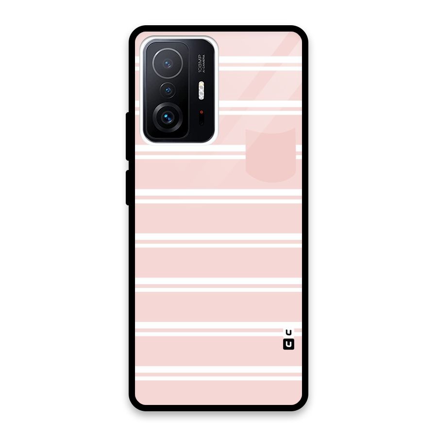 Cute Pocket Striped Glass Back Case for Xiaomi 11T Pro