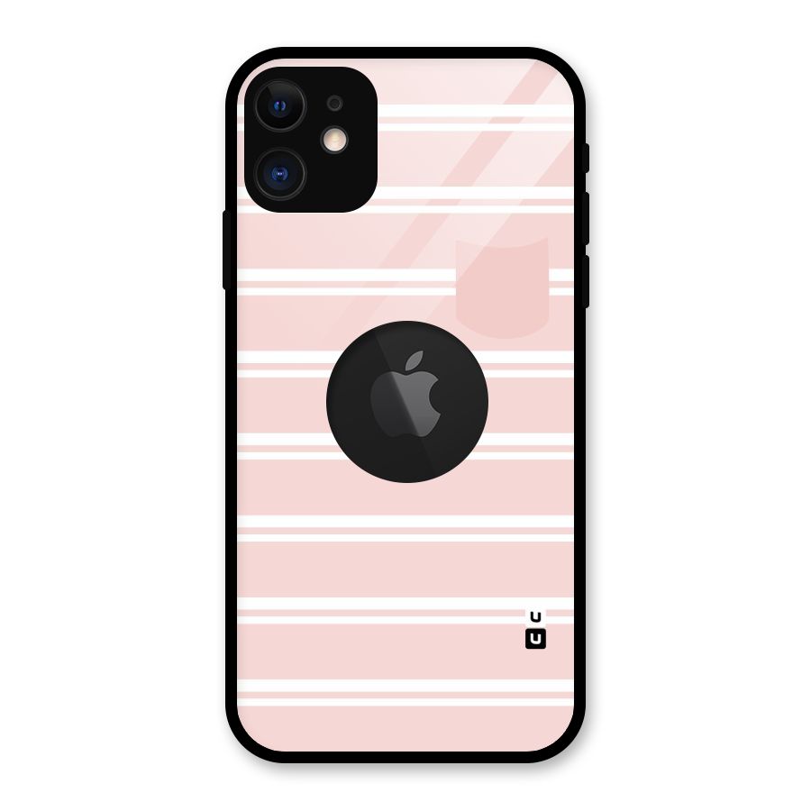 Cute Pocket Striped Glass Back Case for iPhone 11 Logo Cut