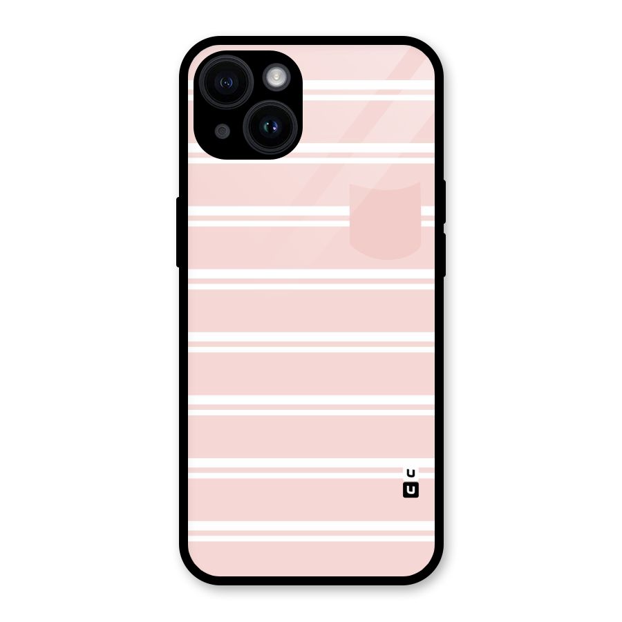 Cute Pocket Striped Glass Back Case for iPhone 14