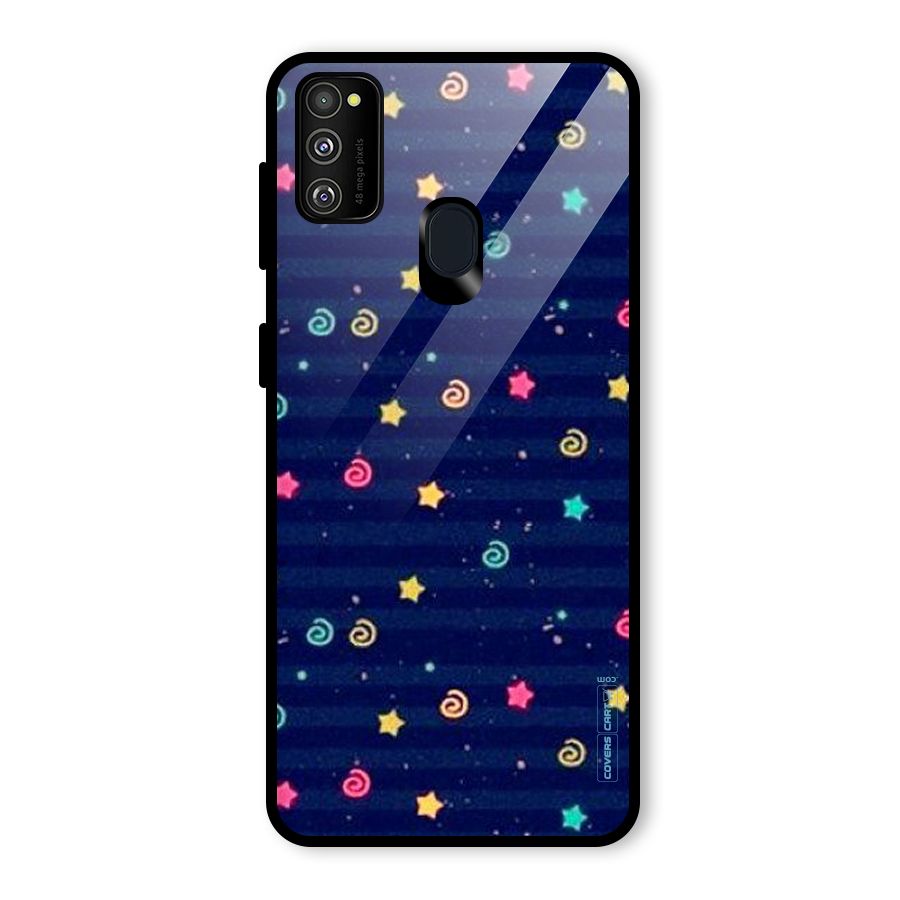 Cute Stars Design Glass Back Case for Galaxy M30s