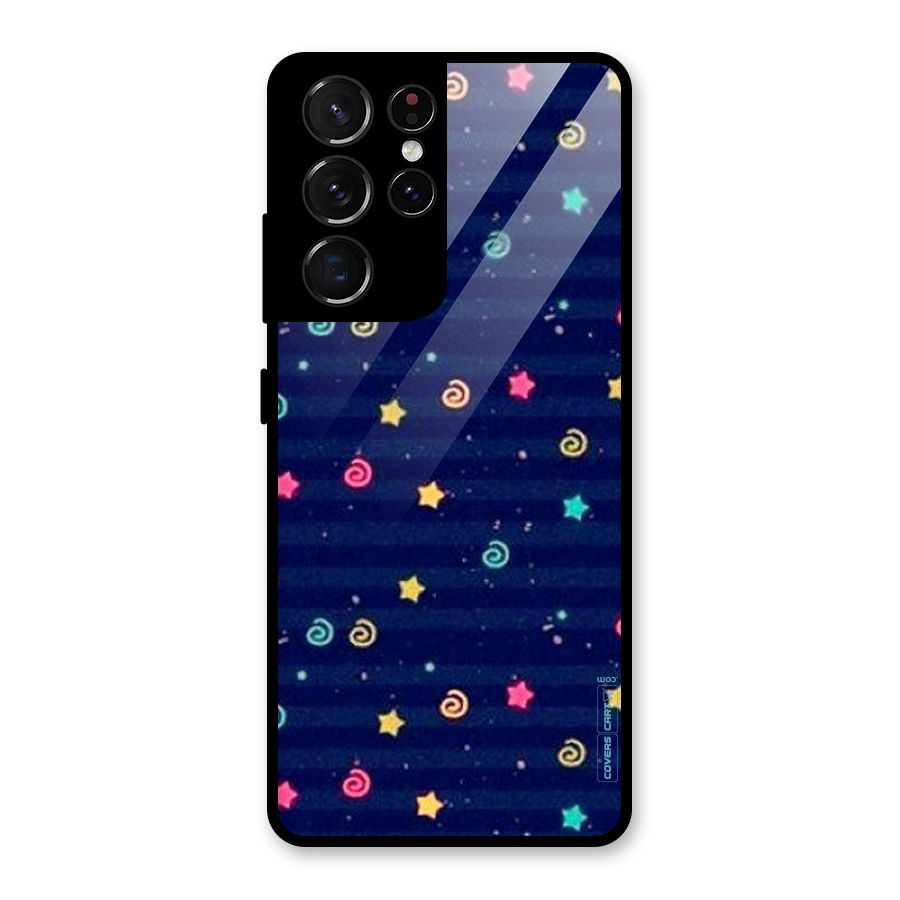 Cute Stars Design Glass Back Case for Galaxy S21 Ultra 5G