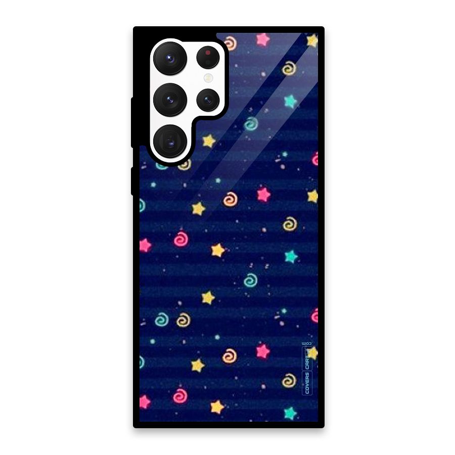Cute Stars Design Glass Back Case for Galaxy S22 Ultra 5G
