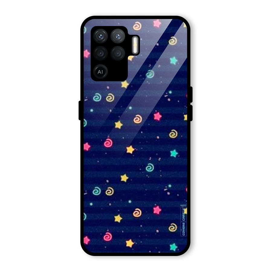 Cute Stars Design Glass Back Case for Oppo F19 Pro