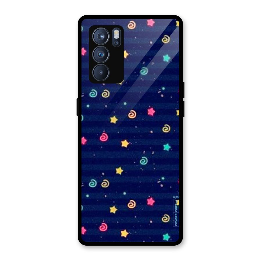 Cute Stars Design Glass Back Case for Oppo Reno6 Pro 5G