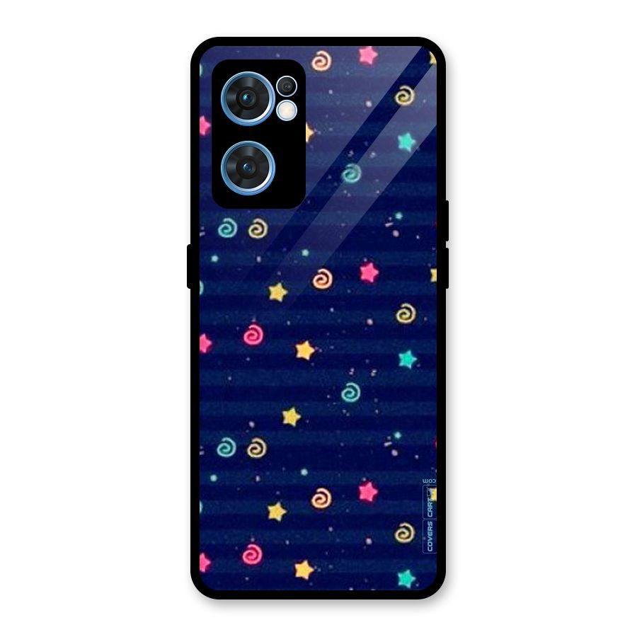 Cute Stars Design Glass Back Case for Oppo Reno7 5G