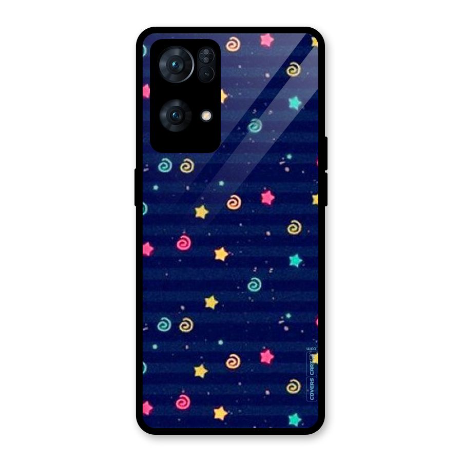 Cute Stars Design Glass Back Case for Oppo Reno7 Pro 5G