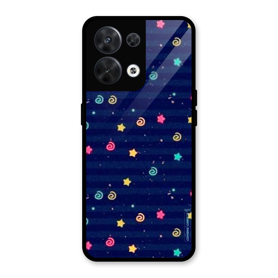 Cute Stars Design Glass Back Case for Oppo Reno8 5G