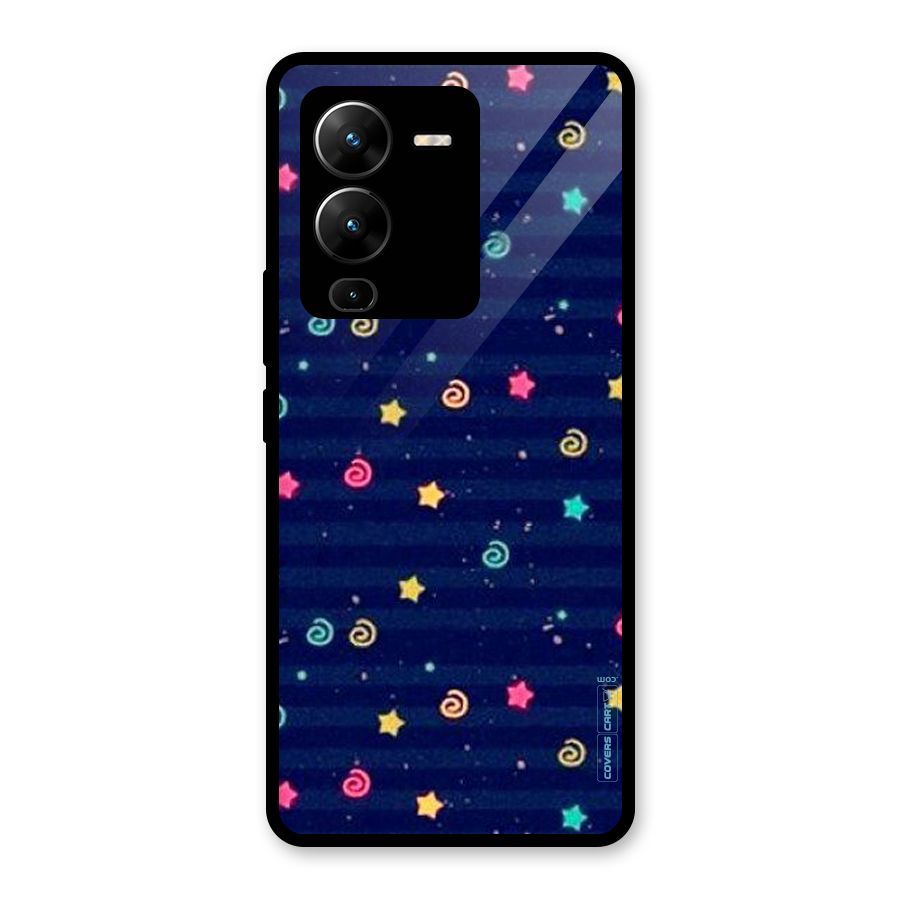 Cute Stars Design Glass Back Case for Vivo V25 Pro