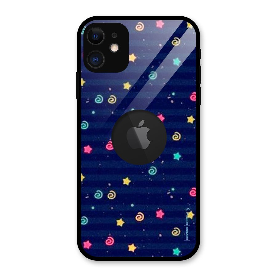 Cute Stars Design Glass Back Case for iPhone 11 Logo Cut