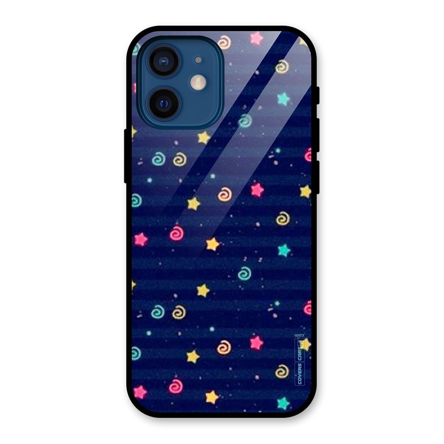 Cute Stars Design Glass Back Case for iPhone 12 Mini