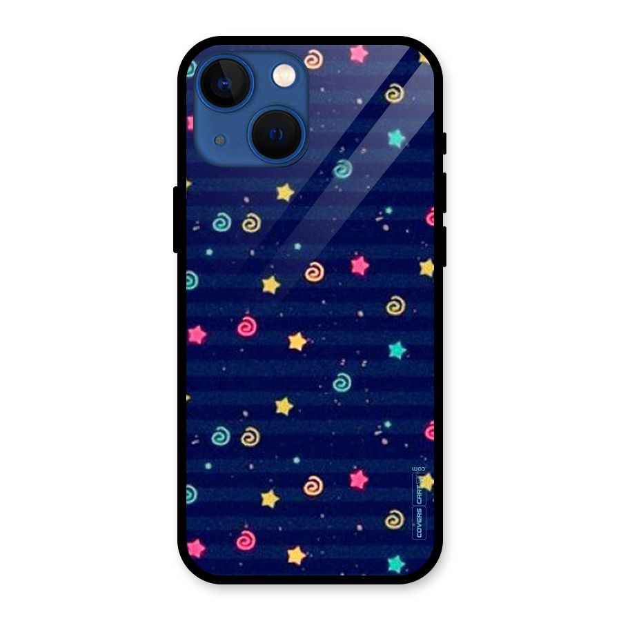 Cute Stars Design Glass Back Case for iPhone 13 Mini
