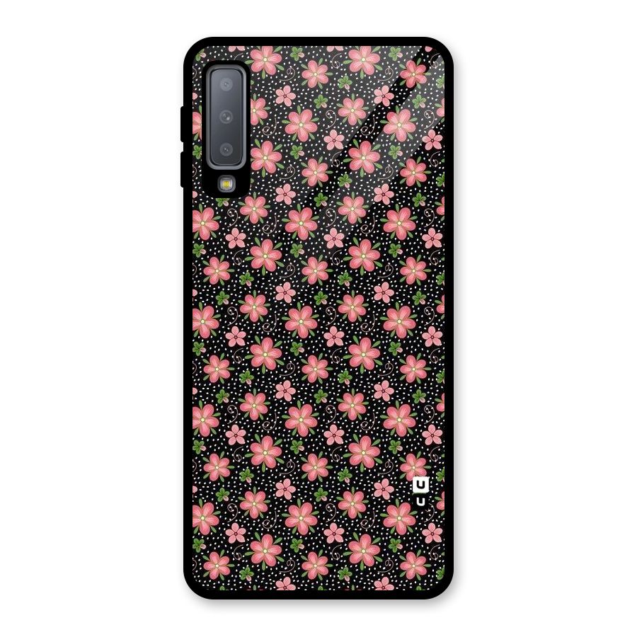 Cute Tiny Flowers Glass Back Case for Galaxy A7 (2018)