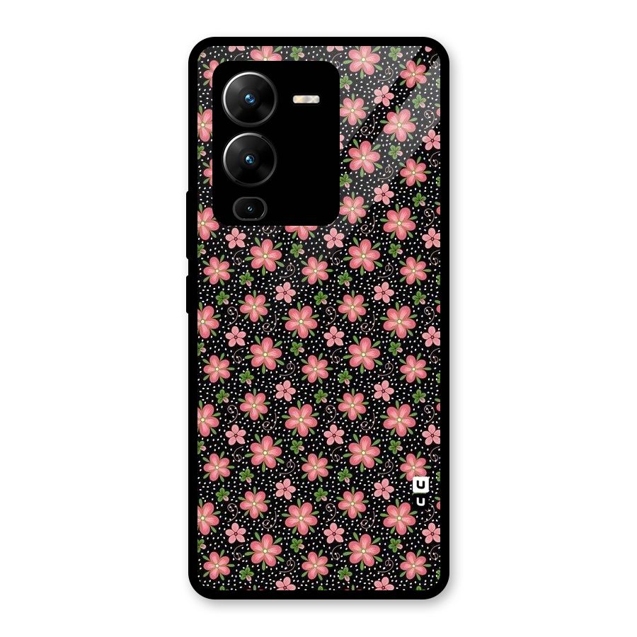Cute Tiny Flowers Glass Back Case for Vivo V25 Pro