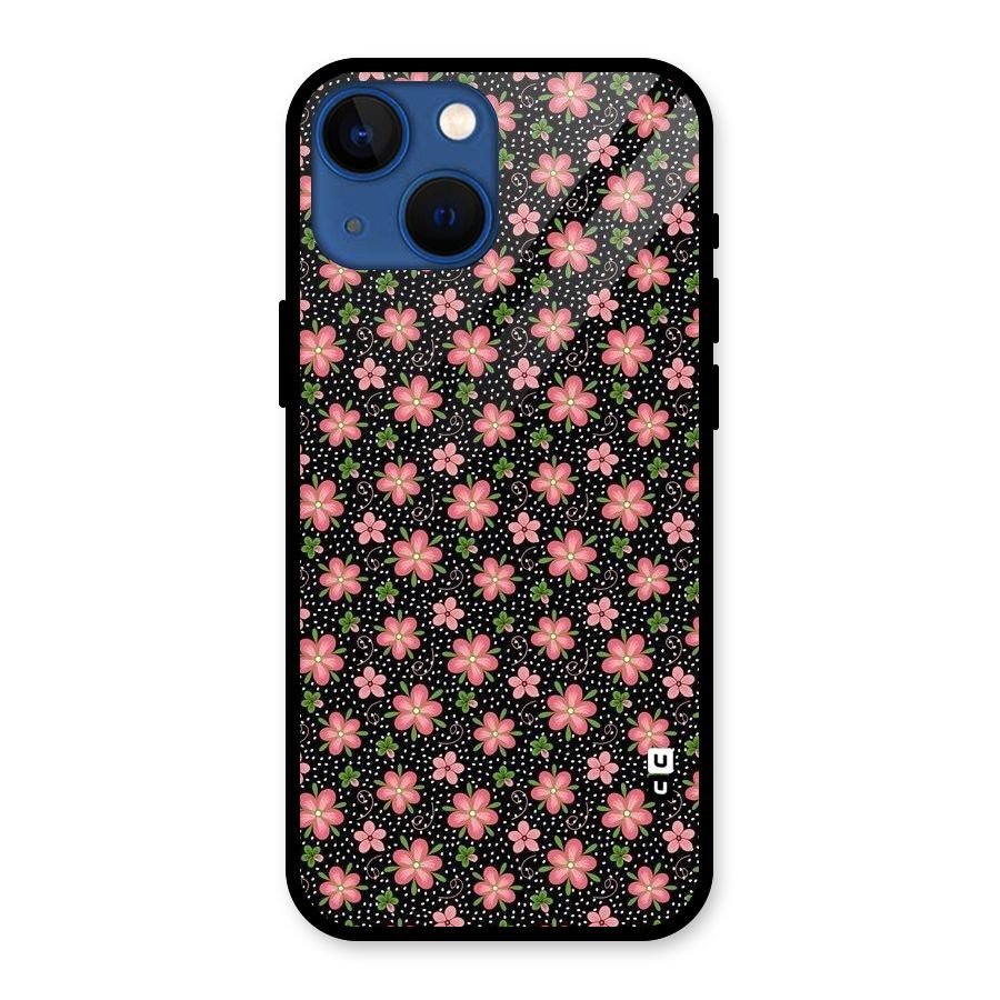 Cute Tiny Flowers Glass Back Case for iPhone 13 Mini